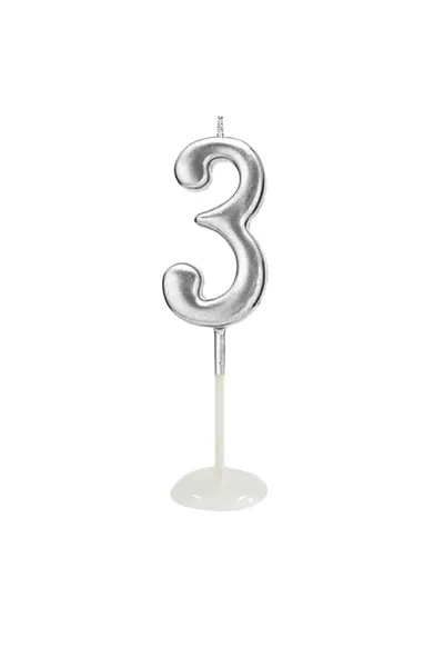 KÜÇÜK BOY 3 RAKAM GÜMÜŞ MUM 8CM