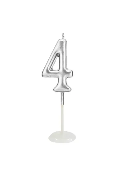 KÜÇÜK BOY 4 RAKAM GÜMÜŞ MUM 8CM