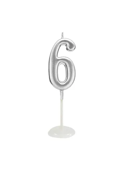 KÜÇÜK BOY 6 RAKAM GÜMÜŞ MUM 8CM KÜÇÜK BOY 6 RAKAM GÜMÜŞ MUM 8CM