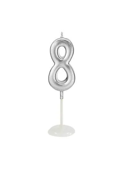 KÜÇÜK BOY 8 RAKAM GÜMÜŞ MUM 8CM