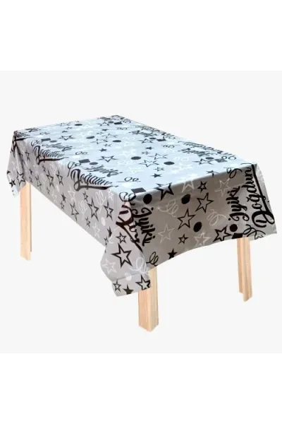 PLASTİK İYİKİ DOĞDUN GÜMÜŞ BASKILI MASA ÖRTÜSÜ