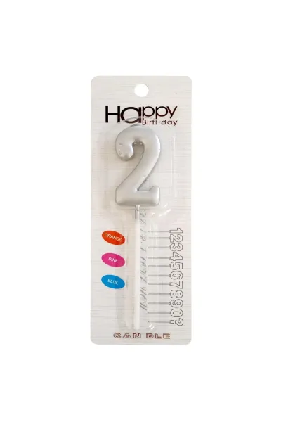 ORTA BOY 2 RAKAM GÜMÜŞ MUM 12CM