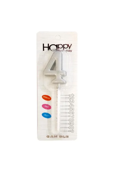 ORTA BOY 4 RAKAM GÜMÜŞ MUM 12CM