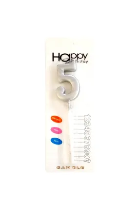 ORTA BOY 5 RAKAM GÜMÜŞ MUM 12CM