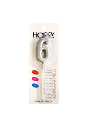ORTA BOY 6 RAKAM GÜMÜŞ MUM 12CM