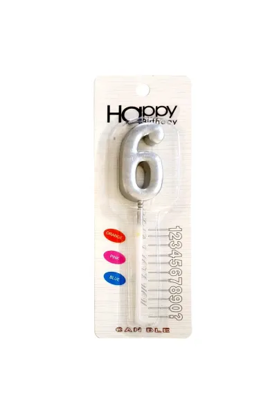 ORTA BOY 6 RAKAM GÜMÜŞ MUM 12CM