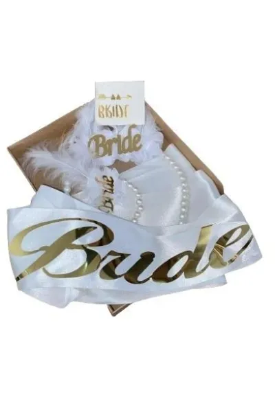 BRİDE BEYAZ ÜSTÜ GOLD KUŞAK TAÇ SET