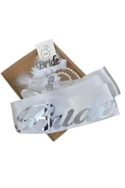 BRİDE BEYAZ ÜSTÜ GÜMÜŞ KUŞAK TAÇ SET
