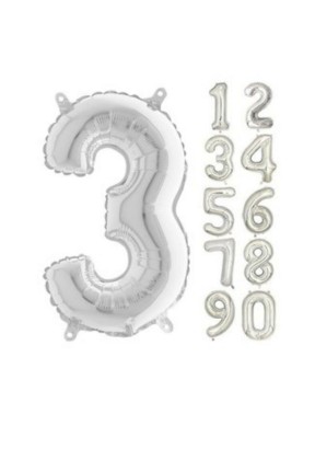 TOPTAN 16 INC FOLYO BALON RAKAM GÜMÜŞ 3