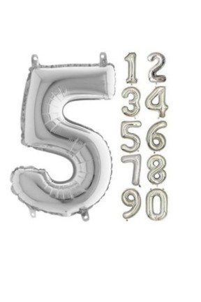 TOPTAN 16 INC FOLYO BALON RAKAM GÜMÜŞ 5