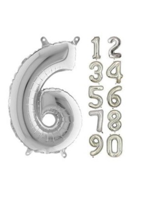 TOPTAN 16 INC FOLYO BALON RAKAM GÜMÜŞ 6