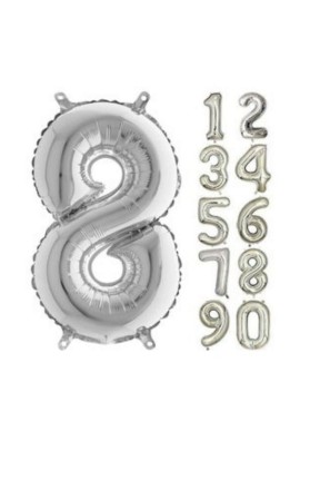 TOPTAN 16 INC FOLYO BALON RAKAM GÜMÜŞ 8
