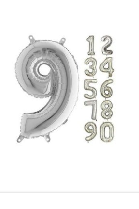 TOPTAN 16 INC FOLYO BALON RAKAM GÜMÜŞ 9