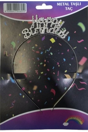 TAÇ TAŞLI METAL HAPPY BIRTHDAY GÜMÜŞ