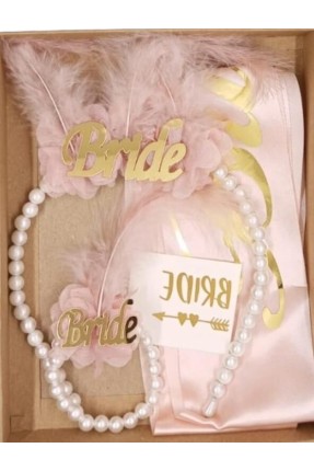 SET TAÇ İNCİLİ KUŞAK DÖVME 4 LÜ PEMBE GOLD