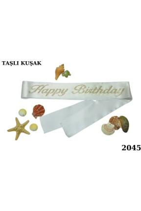 KUŞAK TAŞLI HAPPY BİRTDAY BEYAZ ALTIN KUŞAK TAŞLI HAPPY BİRTDAY BEYAZ ALTIN