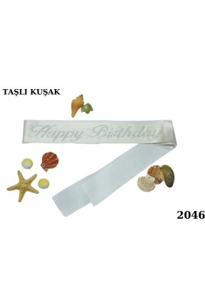 KUŞAK TAŞLI HAPPY BİRTDAY BEYAZ GÜMÜŞ KUŞAK TAŞLI HAPPY BİRTDAY BEYAZ GÜMÜŞ