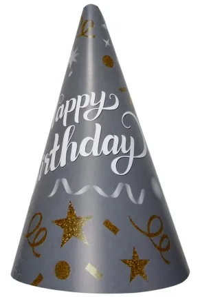 8 Lİ HAPPY BİRTHDAY GÜMÜŞ ŞAPKA