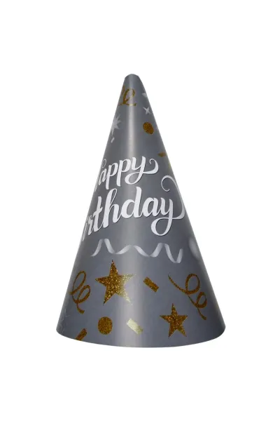 8 Lİ HAPPY BİRTHDAY GÜMÜŞ ŞAPKA