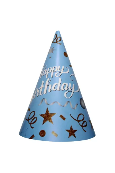 8 Lİ HAPPY BİRTHDAY MAVİ ŞAPKA
