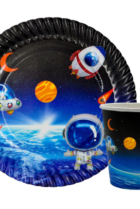 8 Lİ UZAY TEMALI TABAK BARDAK SET