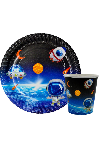8 Lİ UZAY TEMALI TABAK BARDAK SET