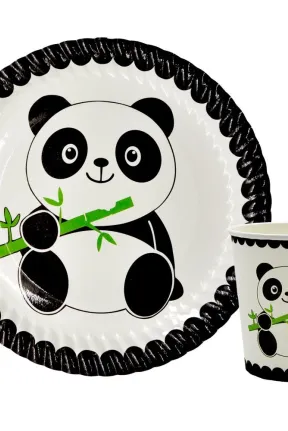 8 Lİ PANDA BASKILI TABAK BARDAK SET