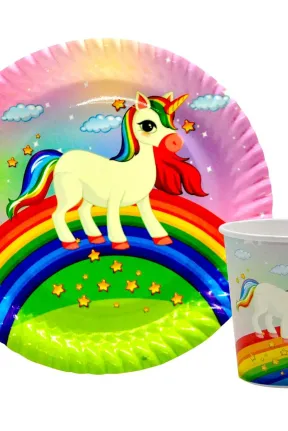 8 Lİ UNİCORN BASKILI TABAK BARDAK SET