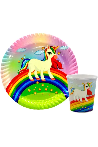 8 Lİ UNİCORN BASKILI TABAK BARDAK SET