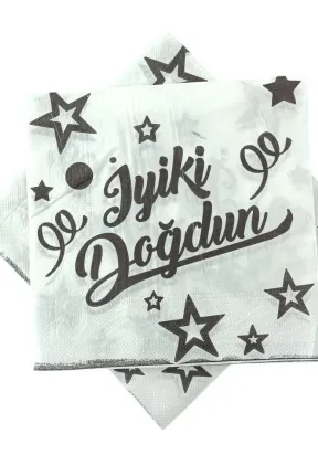 BASKILI PEÇETE İYİ Kİ DOĞDUN BEYAZ SİYAH