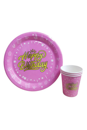 TABAK BARDAK HAPPY BİRTHDAY PEMBE