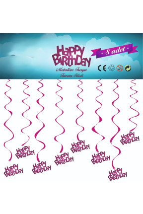 METALİZE FUŞYA HAPPY BİRTHDAY TAVAN SÜSÜ