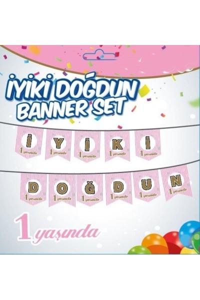YAZI BANNER 1 YAŞ PEMBE