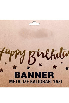 BANNER EL YAZILI HAPPY BİRTHDAY GOLD UZAR YAZI