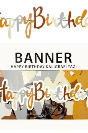 BANNER EL YAZILI HAPPY BİRTHDAY KAHVERENGİ UZAR YAZI