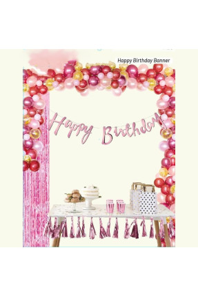 BANNER EL YAZILI HAPPY BİRTHDAY PEMBE UZAR YAZI