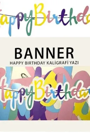 BANNER EL YAZILI HAPPY BİRTHDAY MAKARON RENKLİ UZAR YAZI