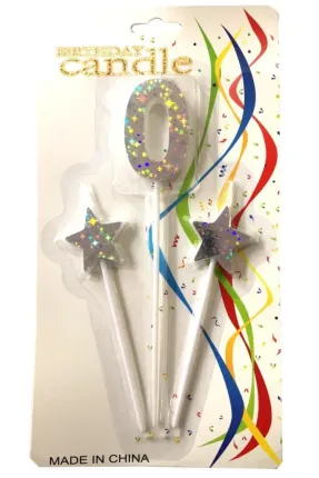 ÇUBUKLU YILDIZLI 0 RAKAM GÜMÜŞ MUM