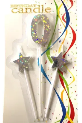 ÇUBUKLU YILDIZLI 0 RAKAM GÜMÜŞ MUM