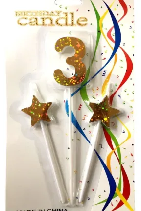 ÇUBUKLU YILDIZLI 3 RAKAM GOLD MUM