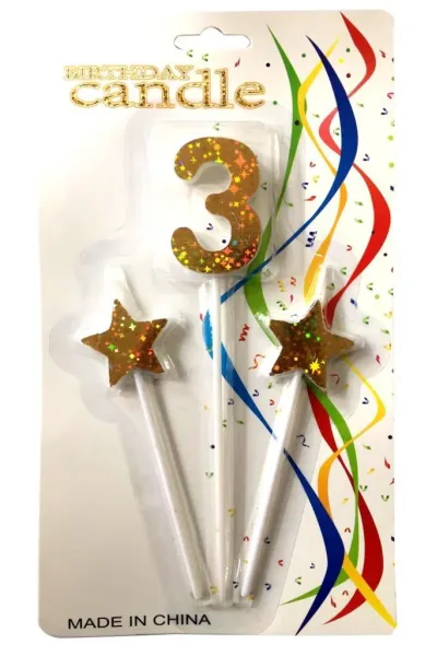 ÇUBUKLU YILDIZLI 3 RAKAM GOLD MUM