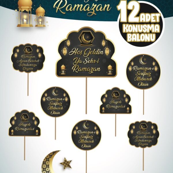 KONUŞMA BALONU SET 12 Lİ RAMAZAN SİYAH