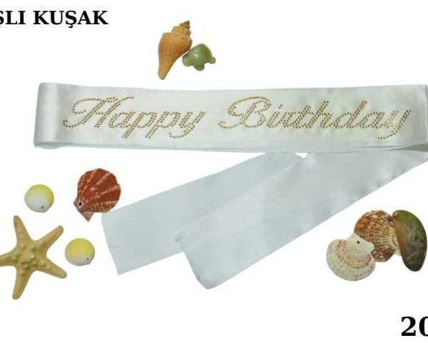 KUŞAK TAŞLI HAPPY BİRTDAY BEYAZ ALTIN