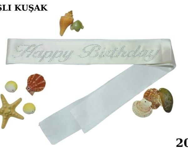KUŞAK TAŞLI HAPPY BİRTDAY BEYAZ GÜMÜŞ