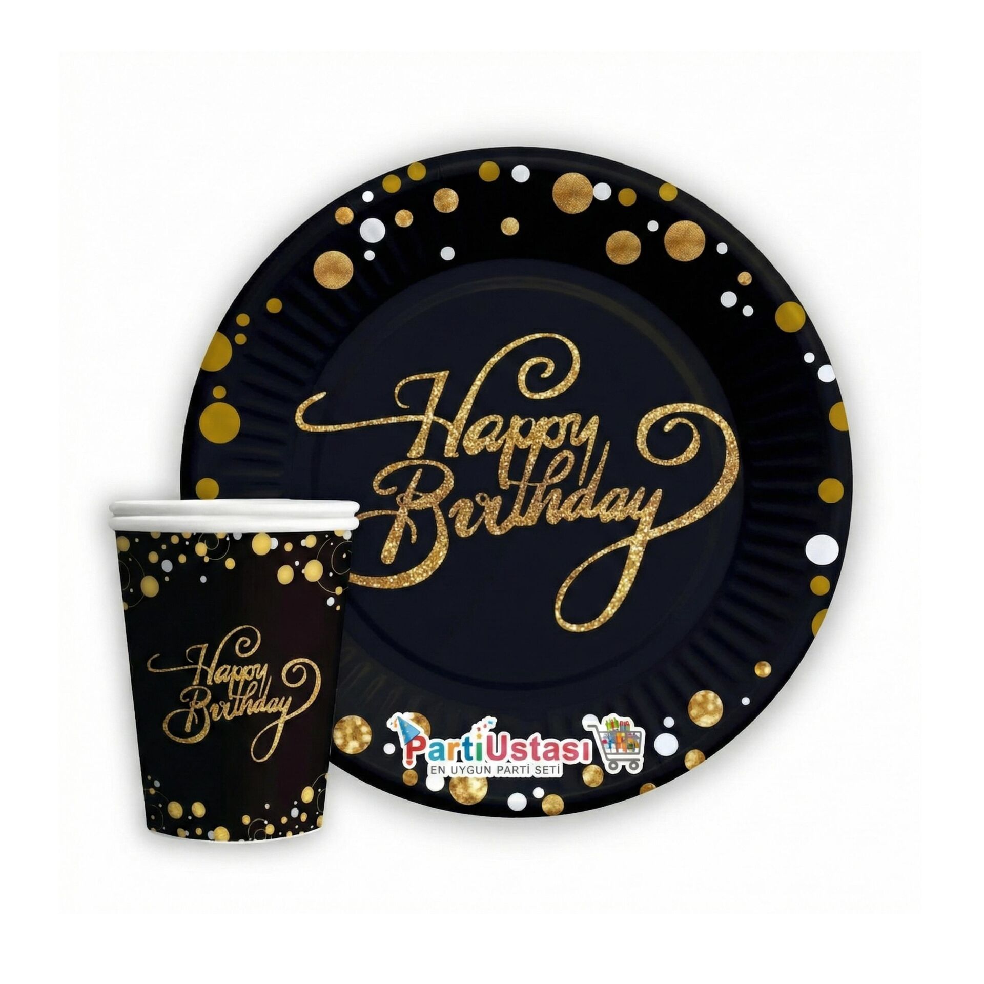 TABAK BARDAK HAPPY BİRİDAY SİYAH TABAK BARDAK HAPPY BİRİDAY SİYAH - Görsel 1