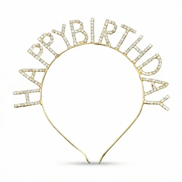 TAÇ TAŞLI METAL HAPPY BIRTHDAY GOLD YENİ