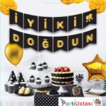 YAZI VARAKLI ZARF BANNER İYİKİ DOĞDUN SİYAH ALTIN