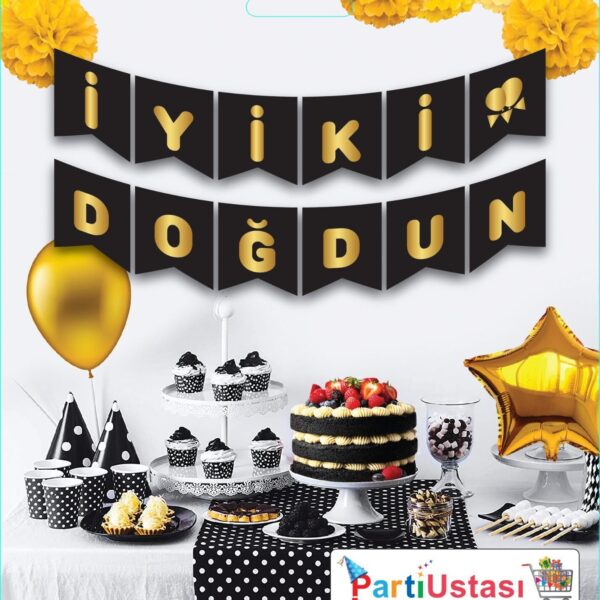 YAZI VARAKLI ZARF BANNER İYİKİ DOĞDUN SİYAH ALTIN