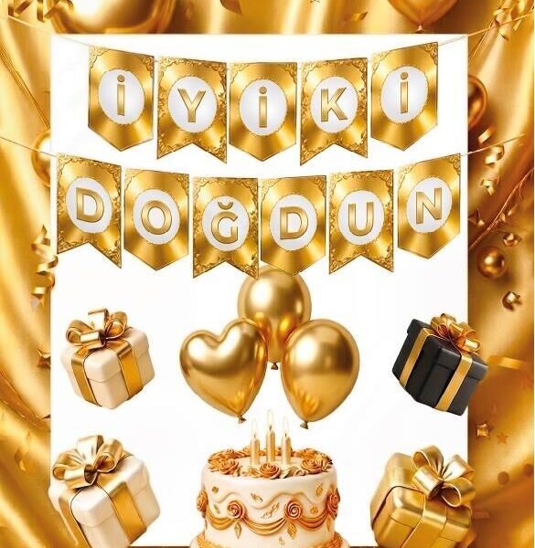 YAZI ZARF BANNER İYİKİ DOĞDUN GOLD YENİ