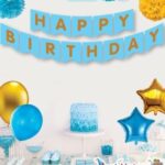 YAZI VARAKLI ZARF BANNER HAPPY MAVİ ALTIN
